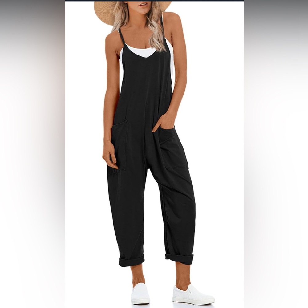 Black Sleeveless Jumpsuit with Wide Leg Design